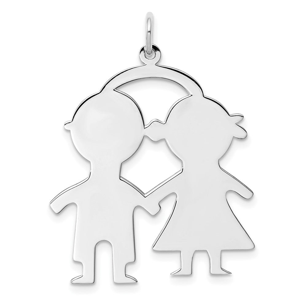 925 Sterling Silver Boy Girl Polished Front Satin Back Disc Engravable Charm Pendant Jewelry Gifts (Length 1.33" Width 1.01")