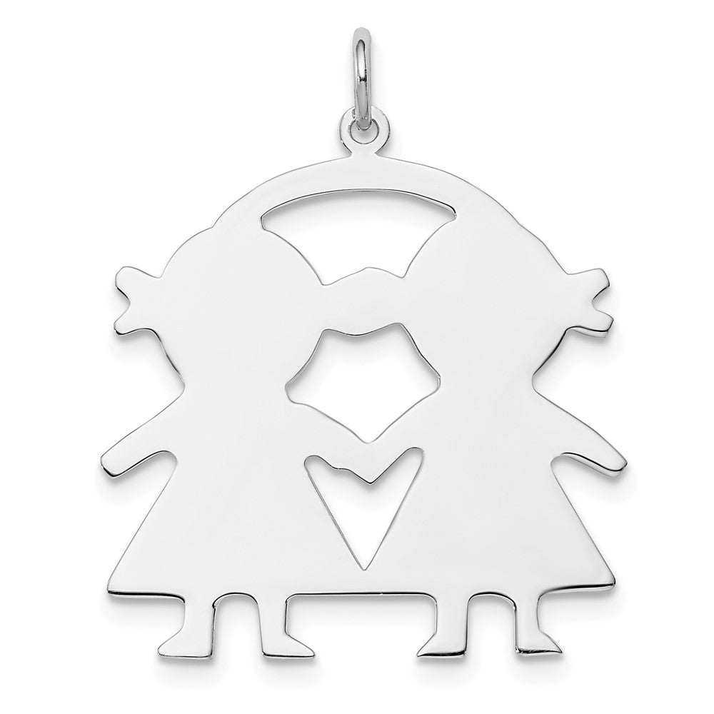 925 Sterling Silver Girl Girl Polished Front Satin Back Disc Engravable Charm Pendant Jewelry Gifts (Length 1.25" Width 1.05")