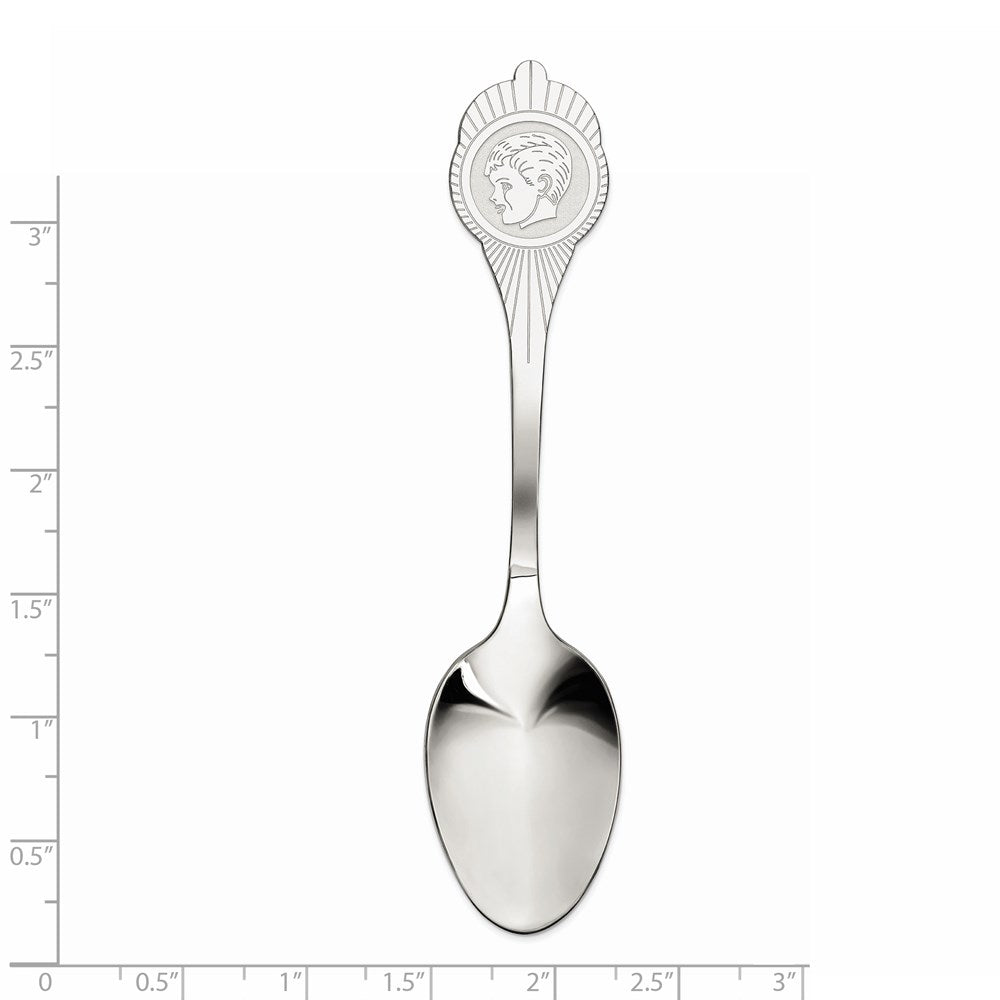 925 Sterling Silver Boy Polished Front Satin Back SpoonEngravable Charm Pendant Jewelry Gifts (Length 3.2" Width 0.78")