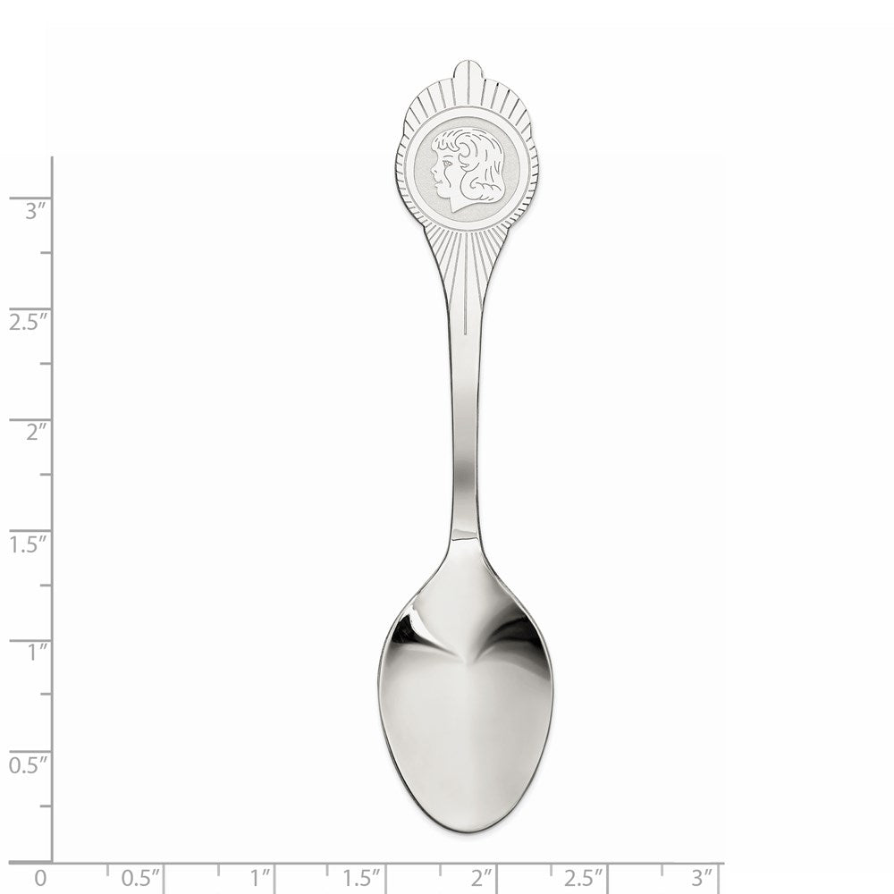 925 Sterling Silver Girl Polished SpoonEngravable Charm Pendant Jewelry Gifts (Length 3.2" Width 0.78")