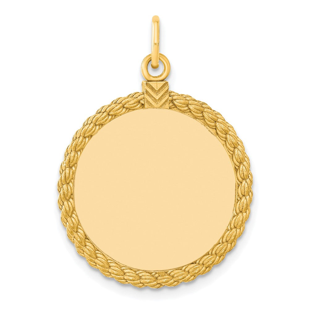 925 Sterling Silver Gold Plate Round with Rope Polished Front Satin Back Disc Engravable Charm Pendant Jewelry Gifts (Length 1.13" Width 0.82")