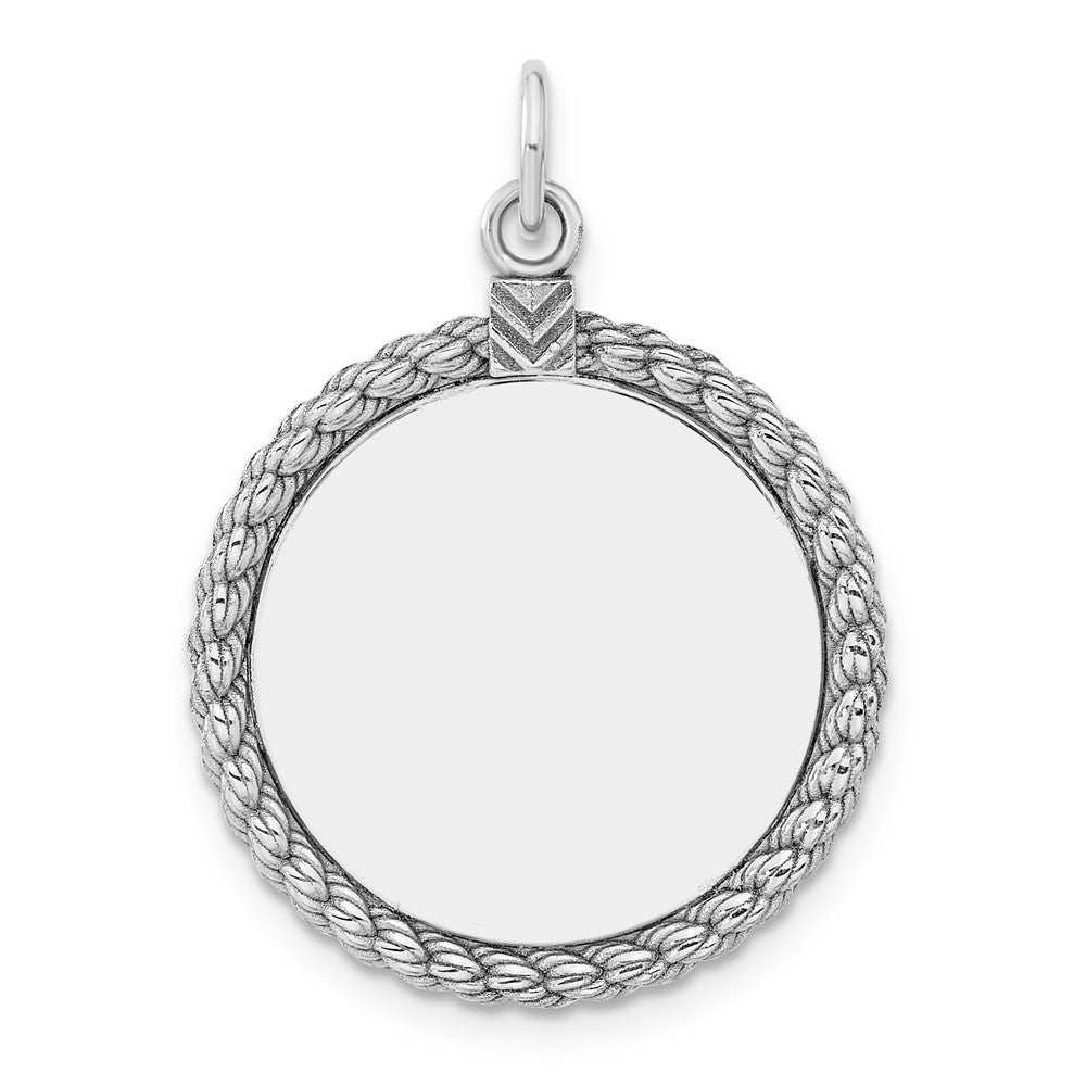 925 Sterling Silver Round with Rope Polished Front Back Disc Engravable Charm Pendant Jewelry Gifts (Length 1.13" Width 0.82")