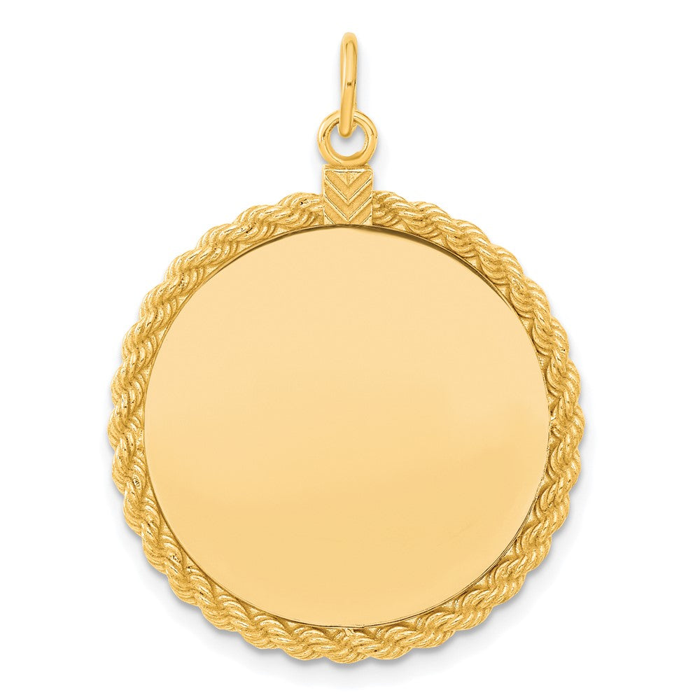 925 Sterling Silver Gold Plated Round with Rope Polished Disc Engravable Charm Pendant Jewelry Gifts (Length 1.44" Width 1.01")