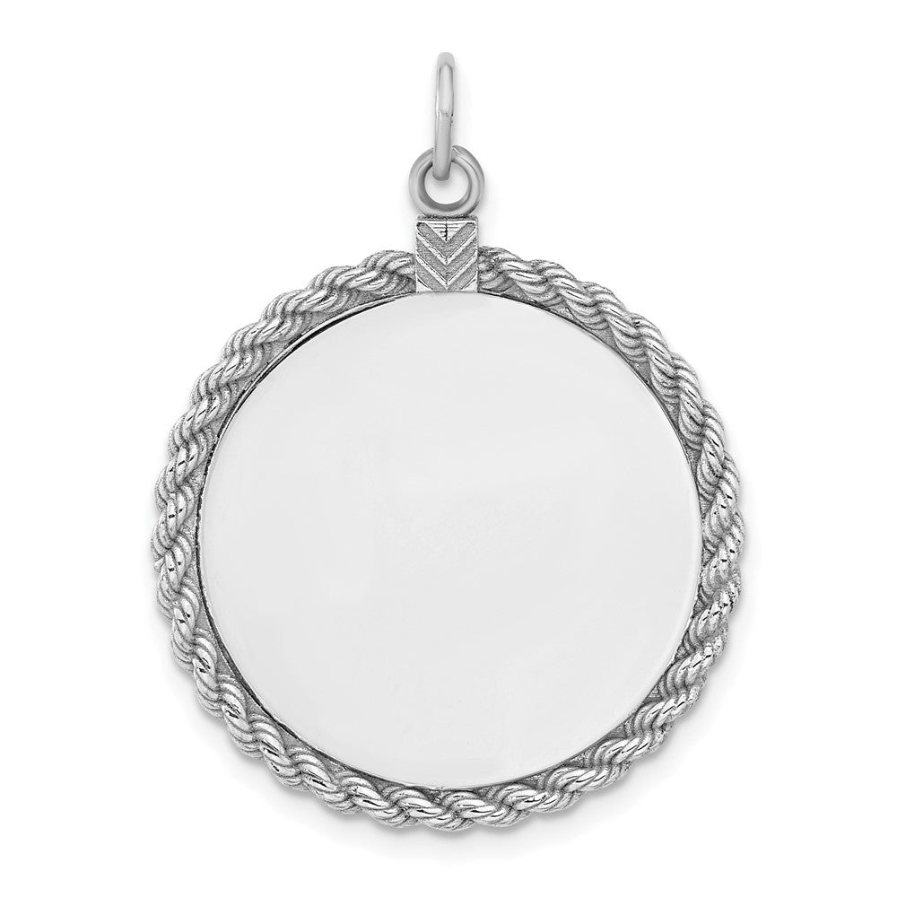 925 Sterling Silver Round with Rope Polished Front Back Disc Engravable Charm Pendant Jewelry Gifts (Length 1.44" Width 1.01")