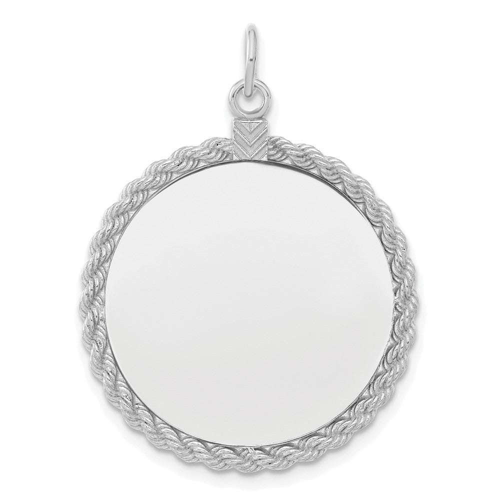 925 Sterling Silver Round with Rope Polished Front Satin Back Disc Engravable Charm Pendant Jewelry Gifts (Length 1.44" Width 1.01")