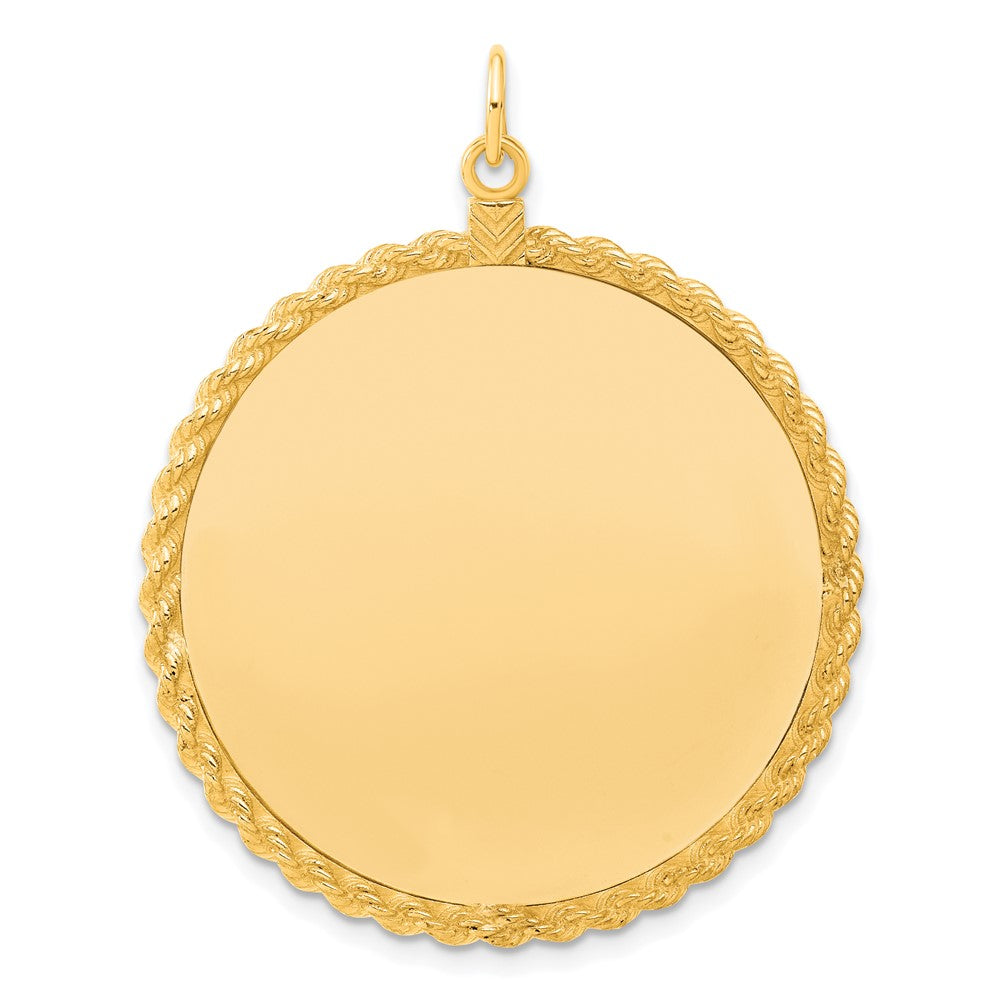 925 Sterling Silver Gold Plated Round with Rope Polished Disc Engravable Charm Pendant Jewelry Gifts (Length 1.76" Width 1.4")