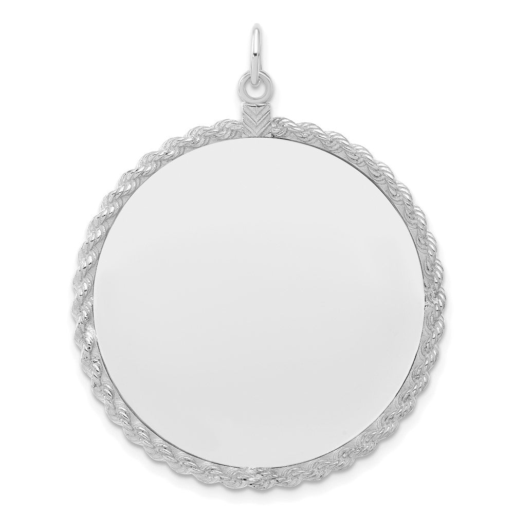 925 Sterling Silver Round with Rope Polished Front Satin Back Disc Engravable Charm Pendant Jewelry Gifts (Length 1.76" Width 1.4")