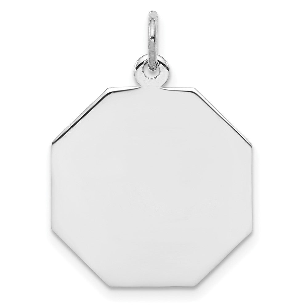 925 Sterling Silver Octagon Polished Front Satin Back Disc Engravable Charm Pendant Jewelry Gifts (Length 0.94" Width 0.74")