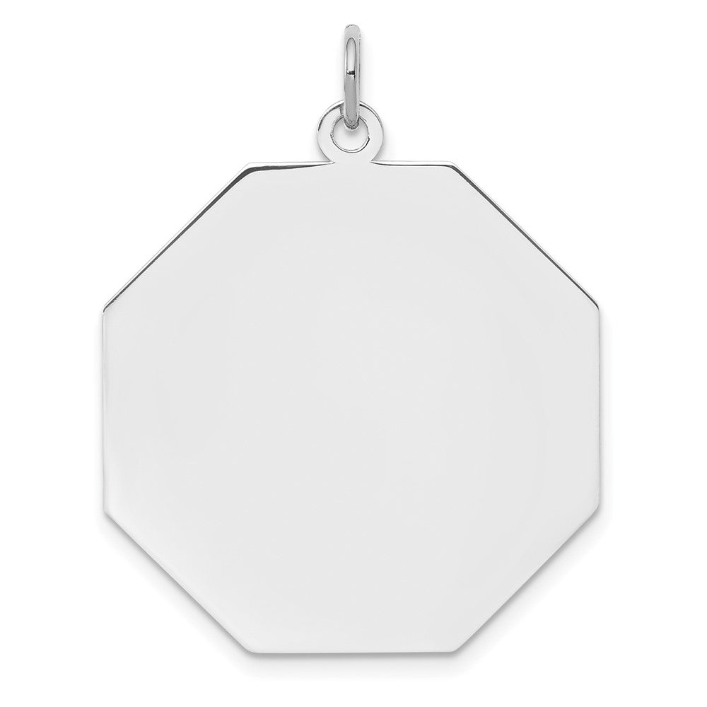 925 Sterling Silver Octagon Polished Front Satin Back Disc Engravable Charm Pendant Jewelry Gifts (Length 1.29" Width 1.09")