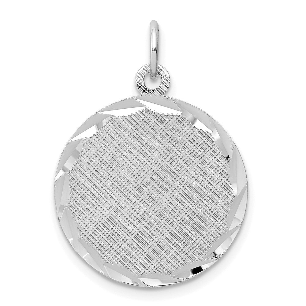 925 Sterling Silver Round Patterned Polished Front Satin Back Disc Engravable Charm Pendant Jewelry Gifts (Length 0.98" Width 0.74")
