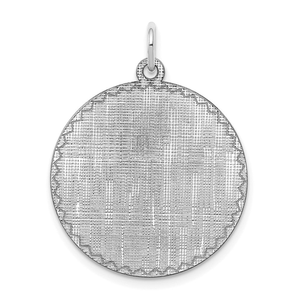 925 Sterling Silver Round Patterned Polished Front Satin Back Disc Engravable Charm Pendant Jewelry Gifts (Length 1.09" Width 0.86")