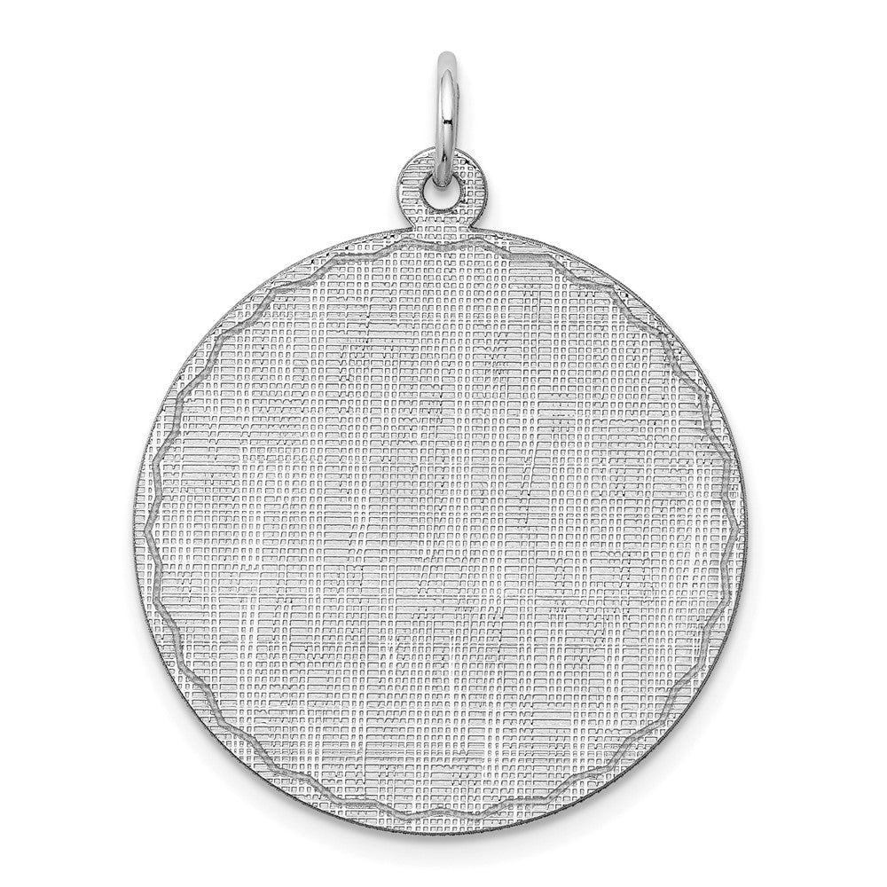 925 Sterling Silver Round Patterned Polished Front Satin Back Disc Engravable Charm Pendant Jewelry Gifts (Length 1.17" Width 0.98")