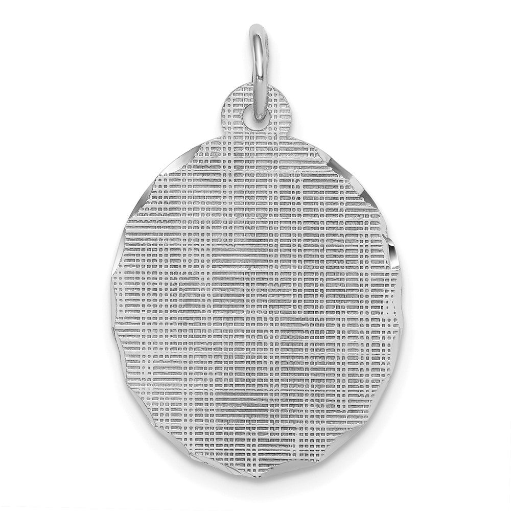 925 Sterling Silver Oval Patterned Polished Front Satin Back Disc Engravable Charm Pendant Jewelry Gifts (Length 1.01" Width 0.66")