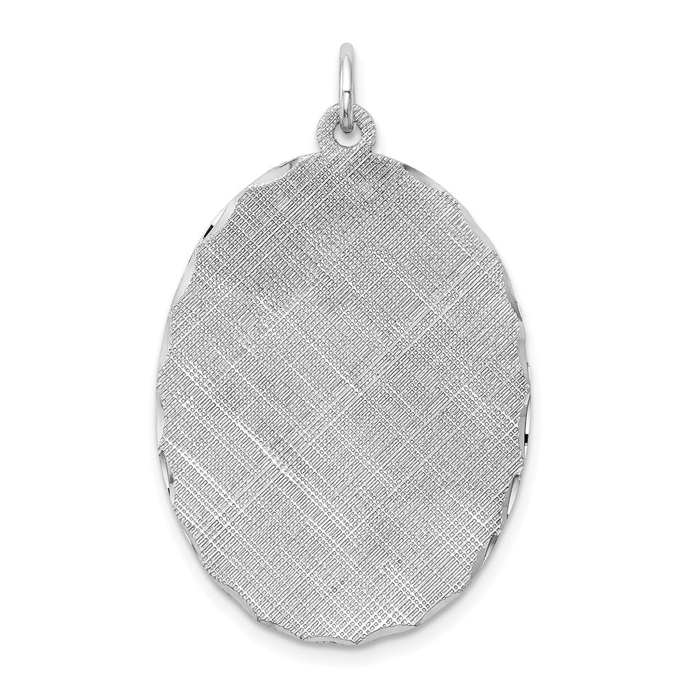 925 Sterling Silver Oval Patterned Polished Front Satin Back Disc Engravable Charm Pendant Jewelry Gifts (Length 1.37" Width 0.86")