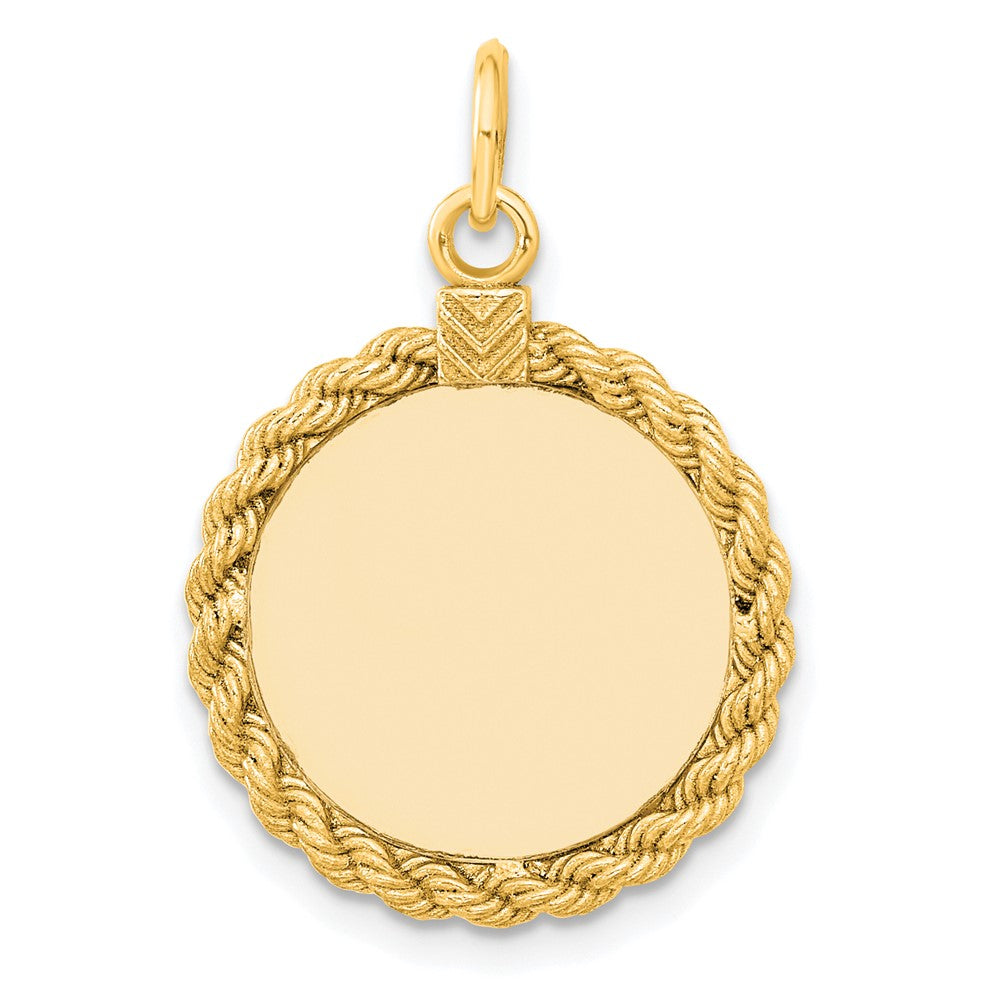 925 Sterling Silver Gold Plated Round with Rope Polished Disc Engravable Charm Pendant Jewelry Gifts (Length 1.01" Width 0.62")