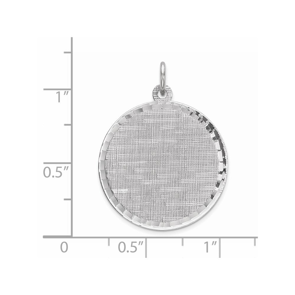 925 Sterling Silver Round Patterned Polish Front Satin Back Disc Engravable Charm Pendant Jewelry Gifts (Length 1.13" Width 0.86")