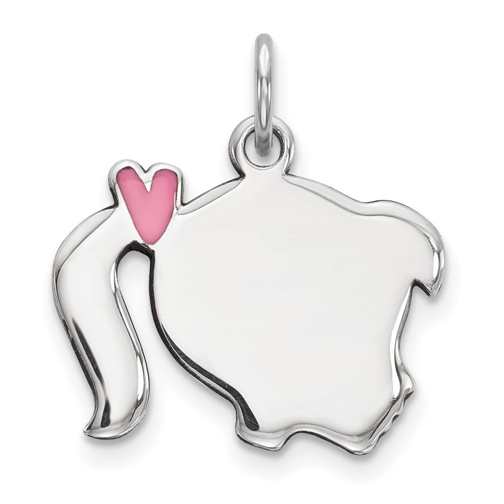 925 Sterling Silver Pink Enamel Right Facing Girl Head Disc Engravable Charm Pendant Jewelry Gifts (Length 0.78" Width 0.66")