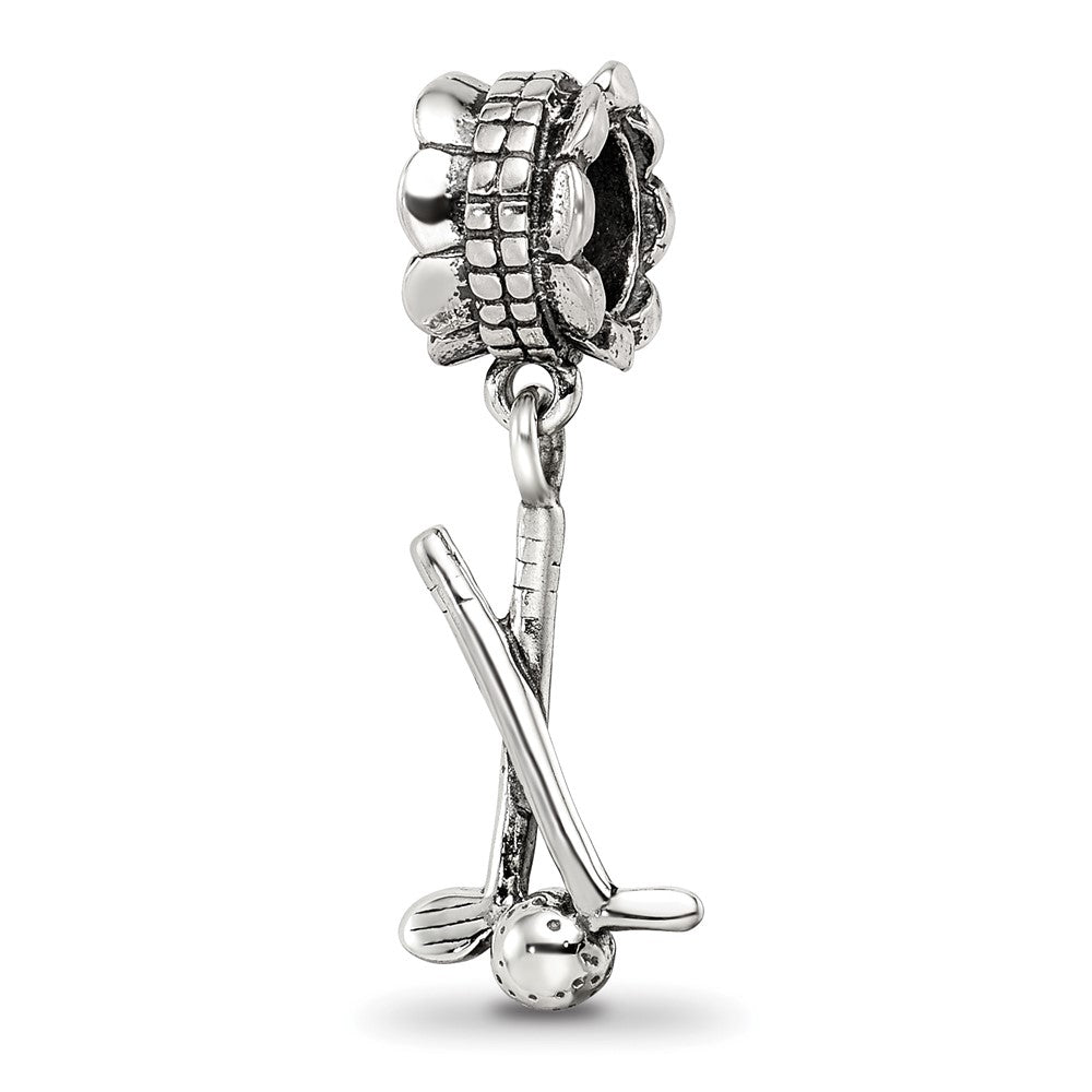 925 Sterling Silver Reflections Golf Clubs and Ball Dangle BeadEngravable Charm Pendant Jewelry Gifts (Length 0.99" Width 0.35")