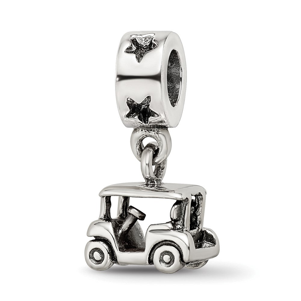 925 Sterling Silver Reflections Golf Cart Dangle BeadEngravable Charm Pendant Jewelry Gifts (Length 0.67" Width 0.35")