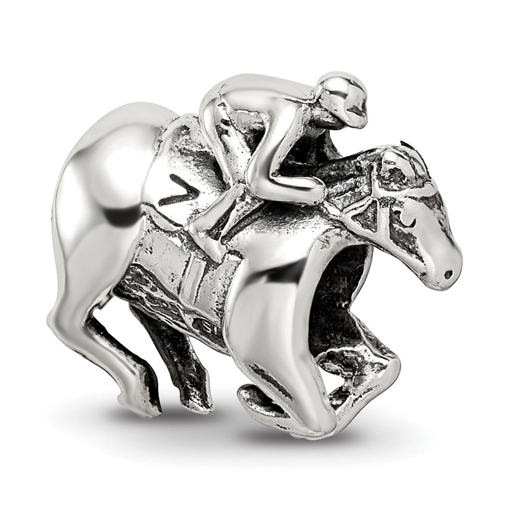 925 Sterling Silver Reflections Race Horse BeadEngravable Charm Pendant Jewelry Gifts (Length 0.46" Width 0.5")