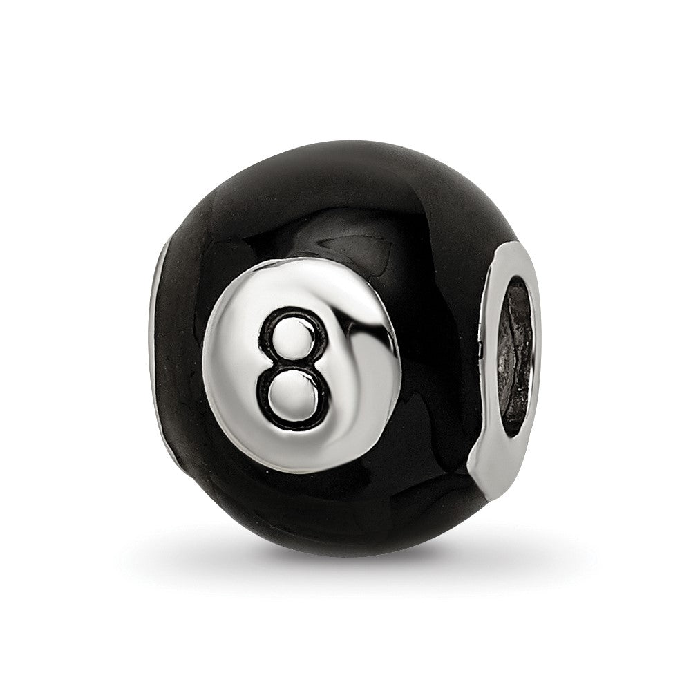 925 Sterling Silver Reflections Black Enamel 8 Ball BeadEngravable Charm Pendant Jewelry Gifts (Length 0.43" Width 0.35")