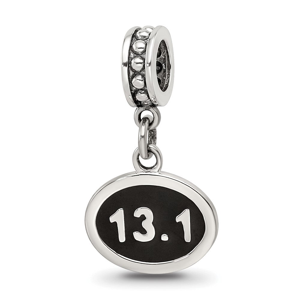 925 Sterling Silver Reflections Black Enameled Half Marathon DangleEngravable Charm Pendant Jewelry Gifts