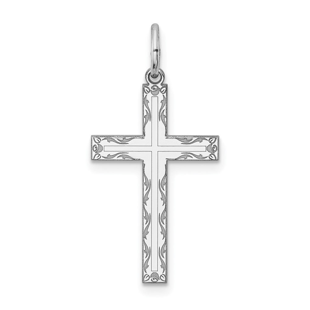 925 Sterling Silver Laser Designed Crucifix CrossEngravable Charm Pendant Jewelry Gifts (Length 0.94" Width 0.51")