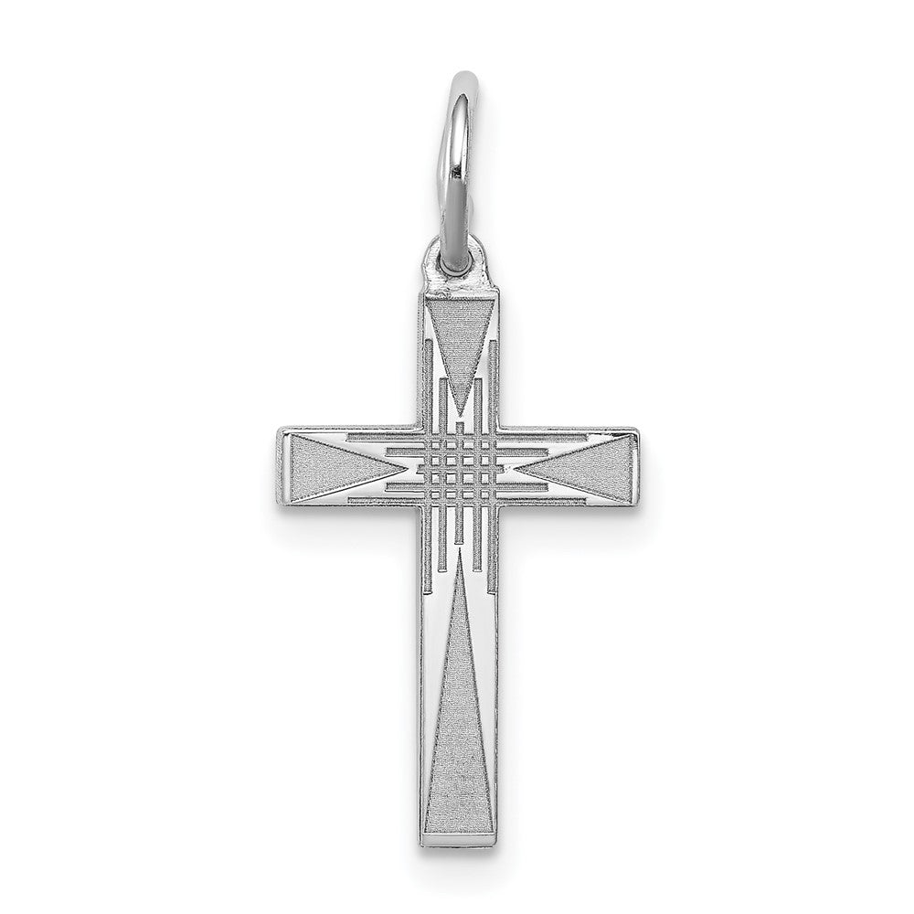 925 Sterling Silver Laser Designed Crucifix CrossEngravable Charm Pendant Jewelry Gifts (Length 0.86" Width 0.39")