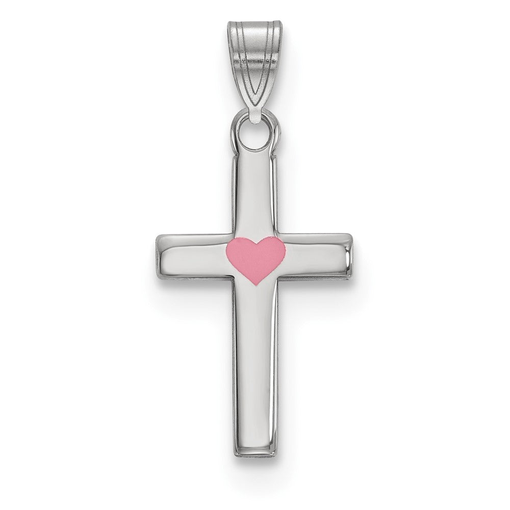 925 Sterling Silver Pink Enameled Heart Crucifix CrossEngravable Charm Pendant Jewelry Gifts