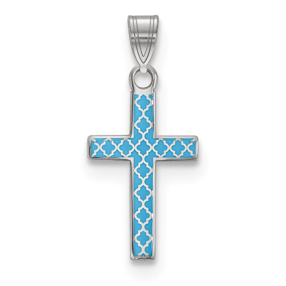 925 Sterling Silver Blue Enameled Crucifix Cross Hatch Crucifix CrossEngravable Charm Pendant Jewelry Gifts