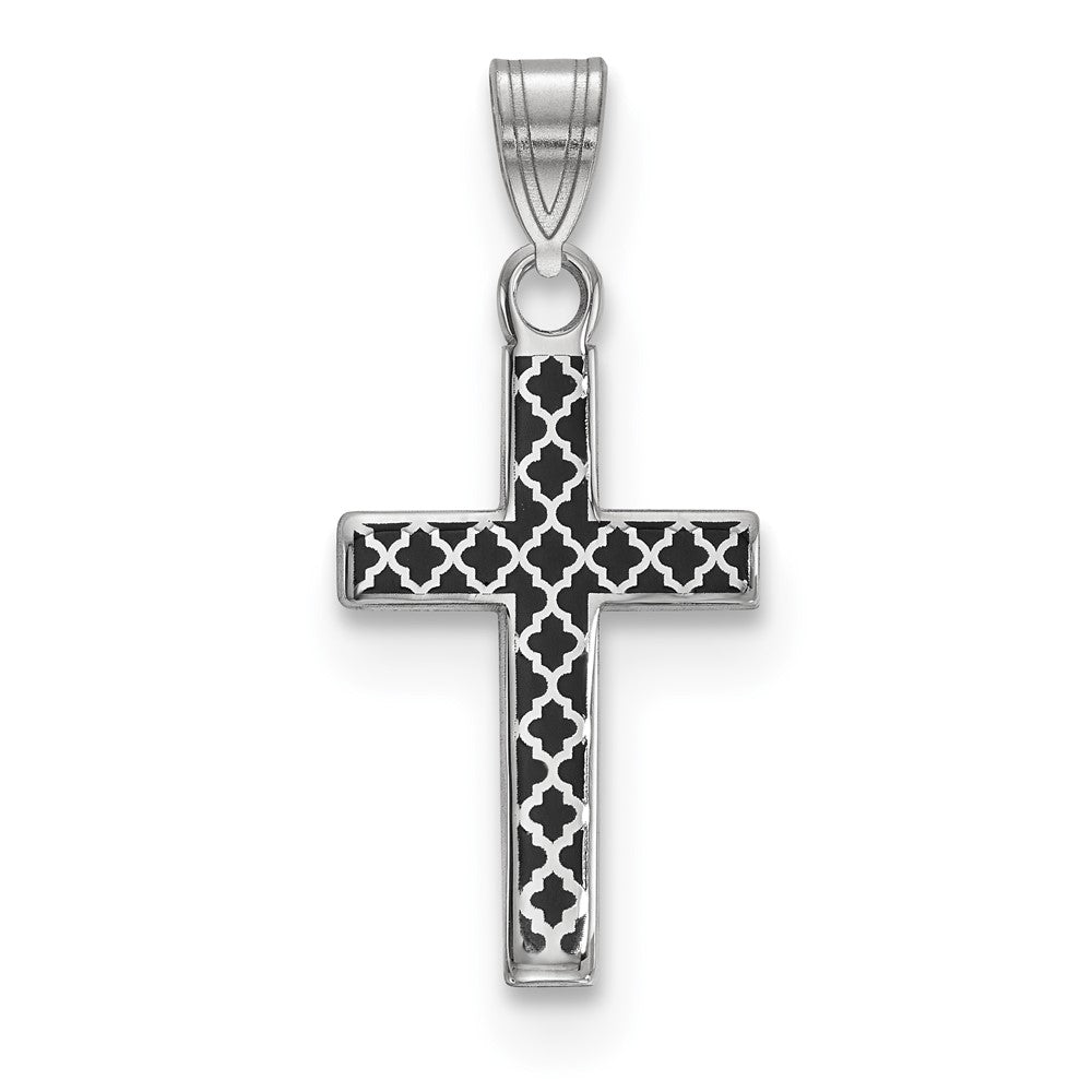 925 Sterling Silver Black Enameled Crucifix Cross Hatch Crucifix CrossEngravable Charm Pendant Jewelry Gifts