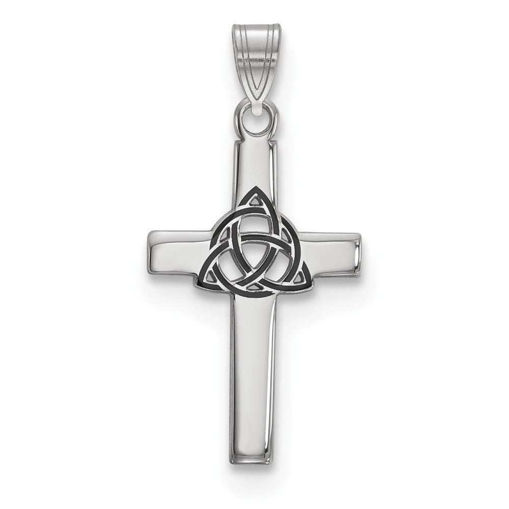 925 Sterling Silver Black Enameled Trilogy Crucifix CrossEngravable Charm Pendant Jewelry Gifts