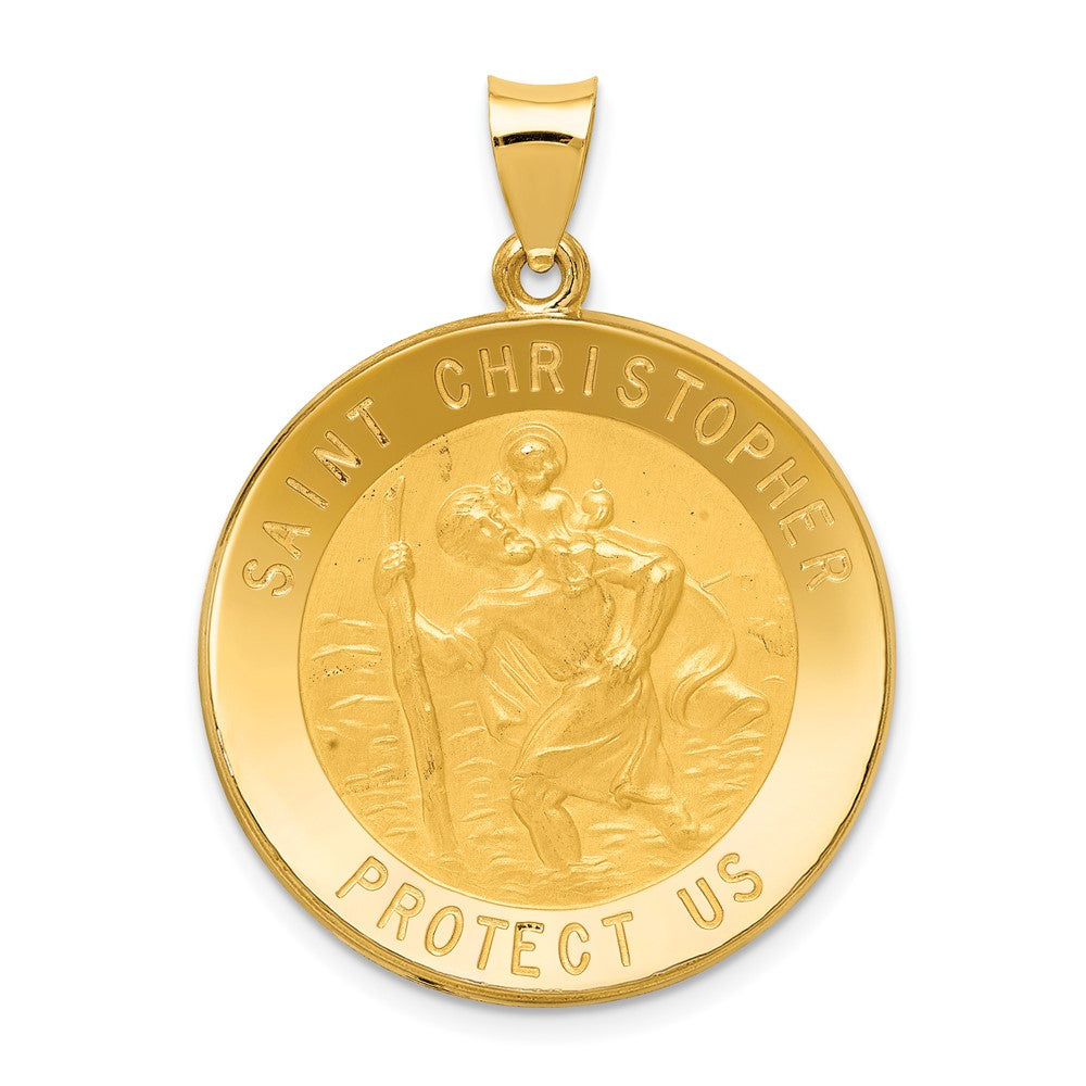 14k Yellow Gold Saint Christopher Medal Hollow Engravable Charm Pendant Jewelry Gifts (Length 1.37" Width 1.03")