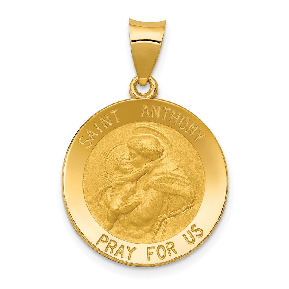 14k Yellow Gold Saint Anthony Medal Hollow Engravable Charm Pendant Jewelry Gifts (Length 1.09" Width 0.74")