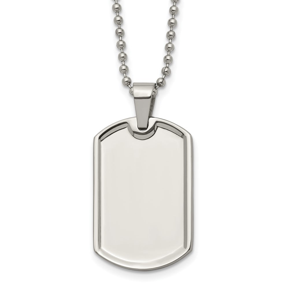 Stainless Steel Polished Dog Tag on a 20 inch Ball Chain Necklace Engravable Charm Pendant Jewelry Gifts (Length 20" Width 0.82")