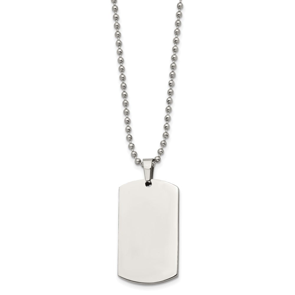 Stainless Steel Brushed and Polished Rounded Edge 4mm Dog Tag on a 24 inch Ball Chain Necklace Engravable Charm Pendant Jewelry Gifts (Length 24" Width 0.84")