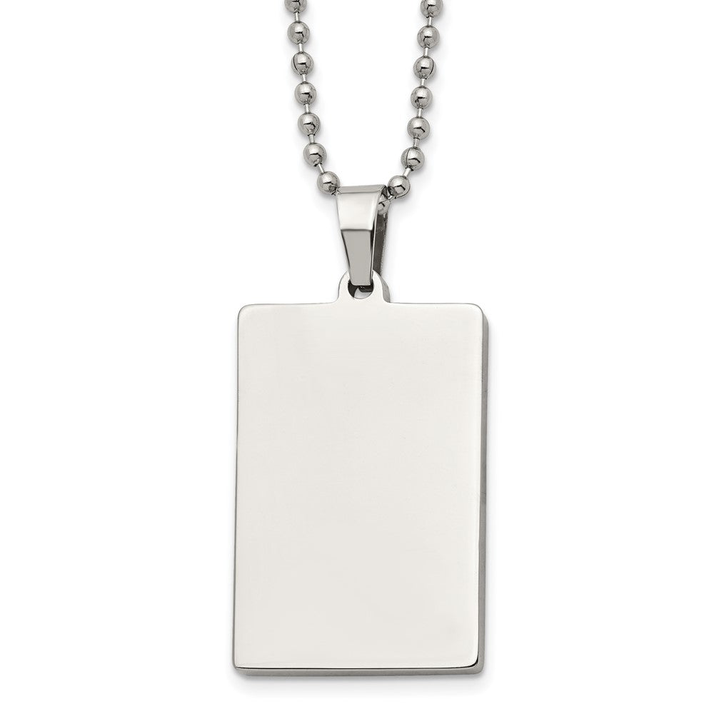 Stainless Steel Brushed Polished Square 4mm Rvsble Dog Tag Necklace Engravable Charm Pendant Jewelry Gifts (Length 24" Width 0.99")