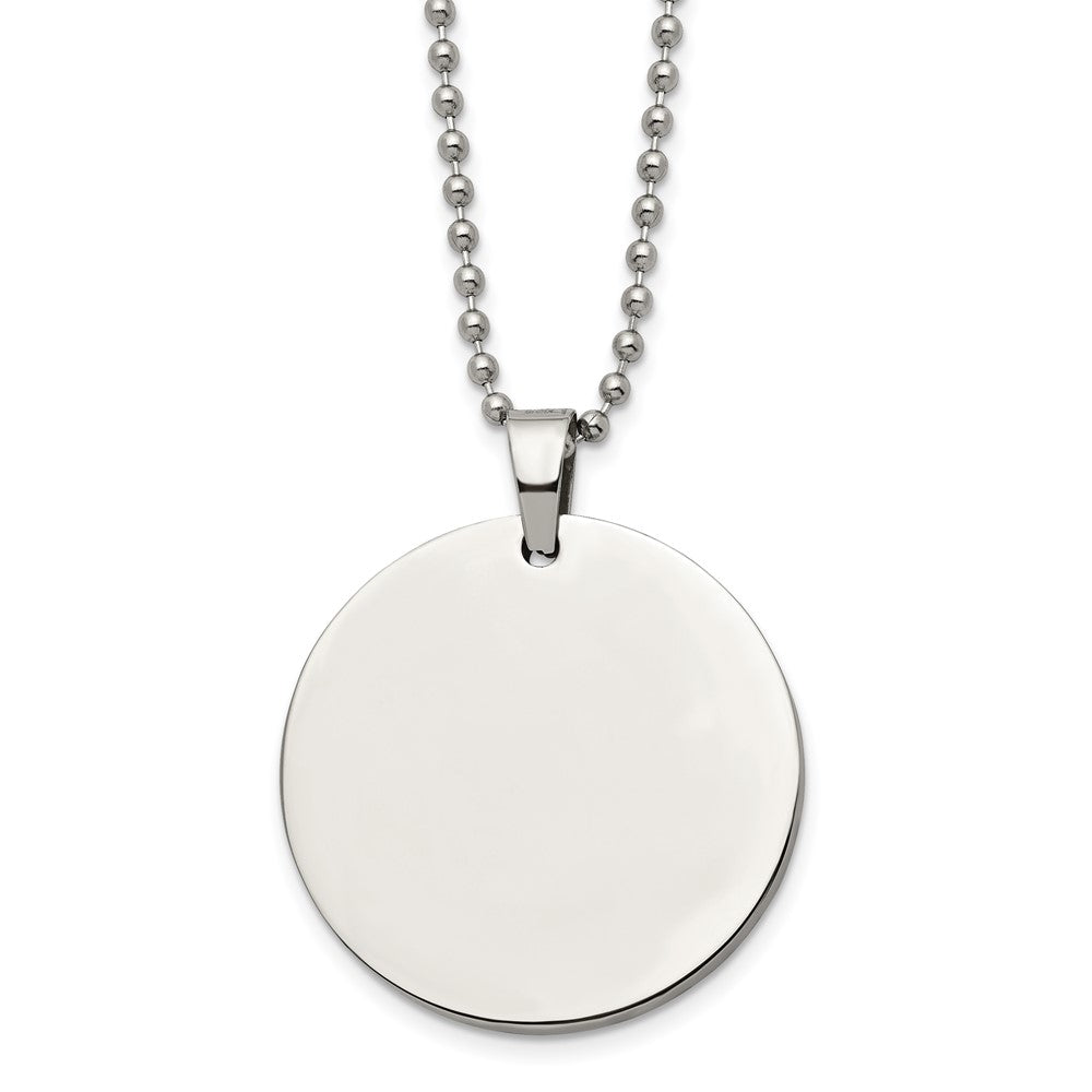 Stainless Steel Brushed and Polished Reversible Round 4mm Dog Tag on a 24 inch Ball Chain Necklace Engravable Charm Pendant Jewelry Gifts (Length 24" Width 1.48")