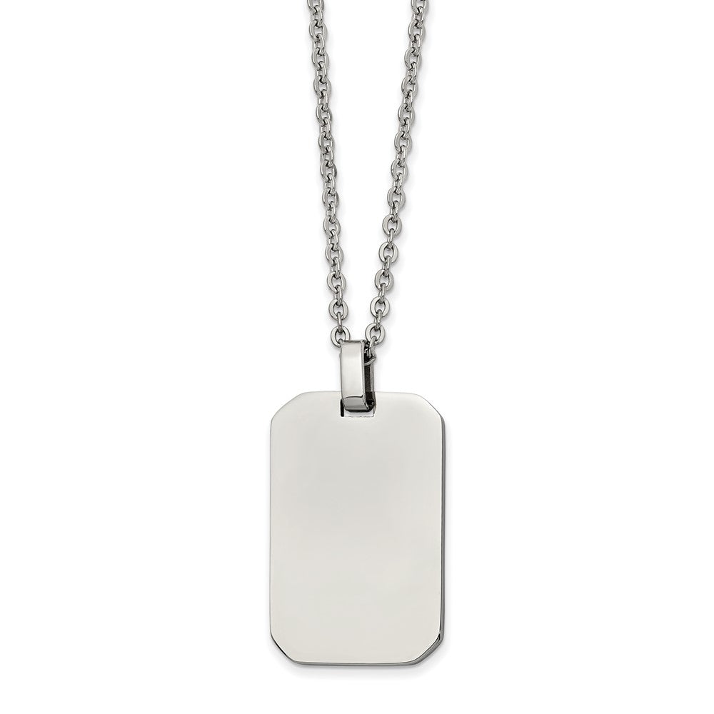 Stainless Steel Polished Rectangle Dog Tag on a 22 inch Cable Chain NecklaceEngravable Charm Pendant Jewelry Gifts (Length 22" Width 0.84")