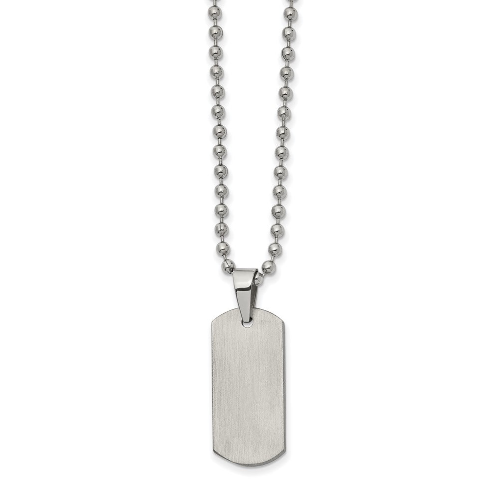 Stainless Steel Brushed Dog Tag on a 22 inch Ball Chain NecklaceEngravable Charm Pendant Jewelry Gifts (Length 22" Width 0.47")