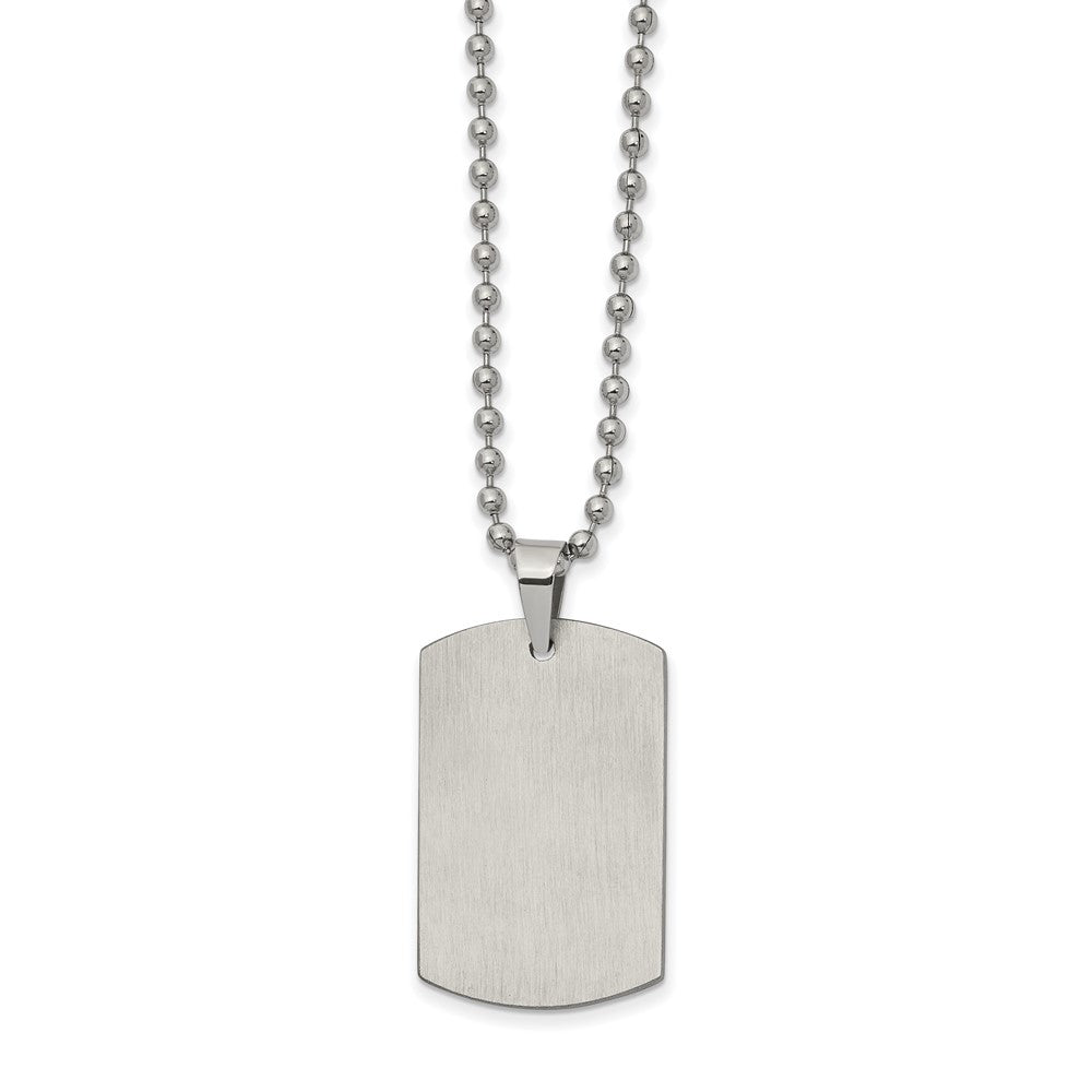 Stainless Steel Brushed and Polished Reversible Dog Tag on a 22 inch Ball Chain NecklaceEngravable Charm Pendant Jewelry Gifts (Length 22" Width 0.79")