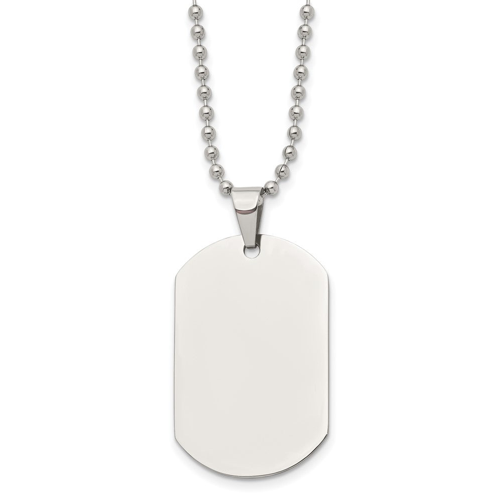 Stainless Steel Polished Dog Tag on a 24 inch Cable Chain Necklace Engravable Charm Pendant Jewelry Gifts (Length 24" Width 0.98")