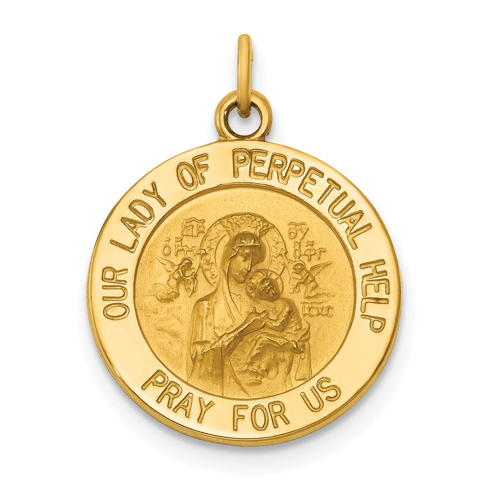 14k Yellow Gold Our Lady of Perpetual Help Medal Engravable Charm Pendant Jewelry Gifts (Length 0.78" Width 0.59")