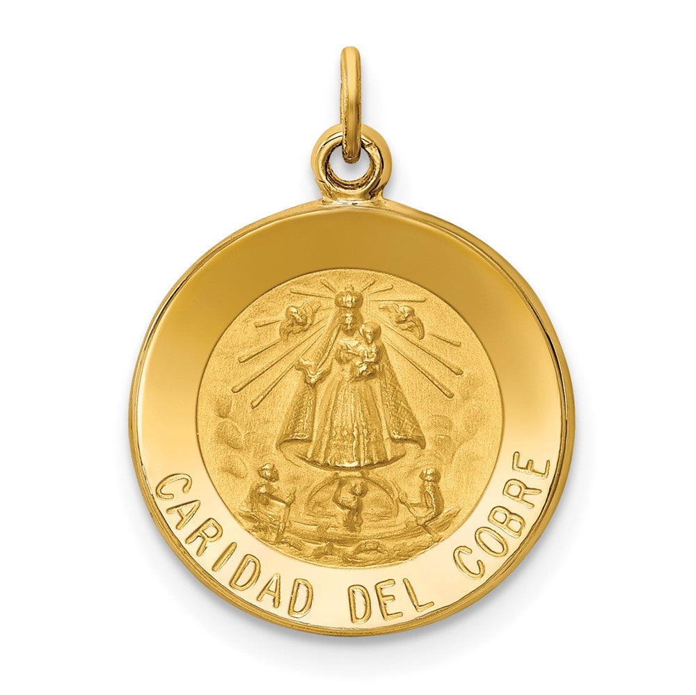 14k Yellow Gold Caridad Del Cobre Medal Engravable Charm Pendant Jewelry Gifts (Length 0.78" Width 0.59")