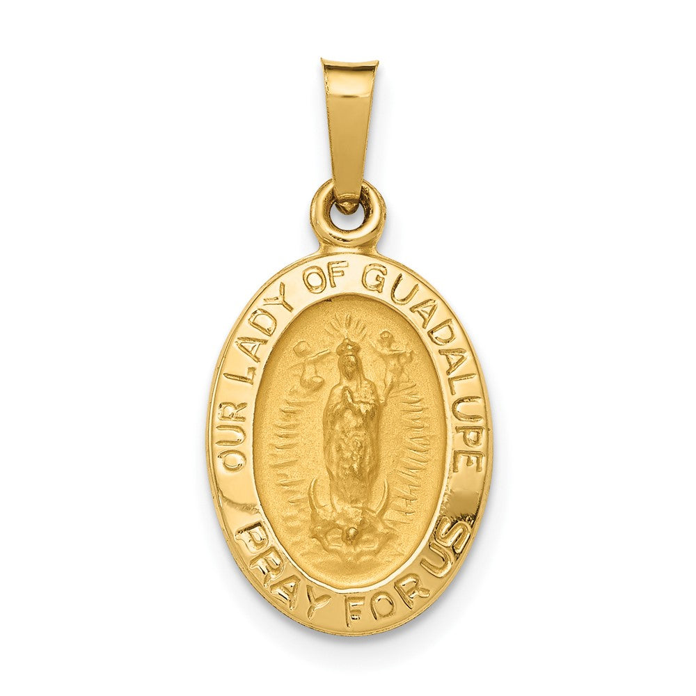 14k Yellow Gold Hollow Our Lady Of Guadalupe Medal Engravable Charm Pendant Jewelry Gifts (Length 0.71" Width 0.43")