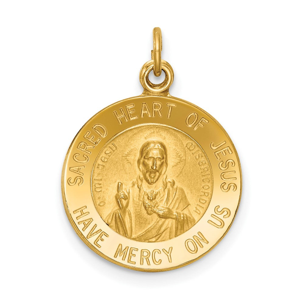 14k Yellow Gold Sacred Heart of Jesus Medal Engravable Charm Pendant Jewelry Gifts (Length 0.74" Width 0.59")