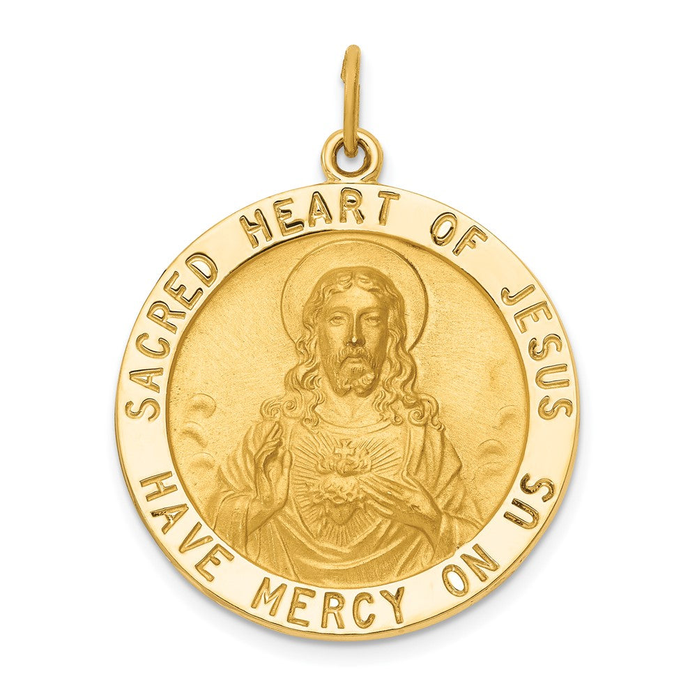 14k Yellow Gold Sacred Heart of Jesus Medal Engravable Charm Pendant Jewelry Gifts (Length 1.29" Width 0.98")