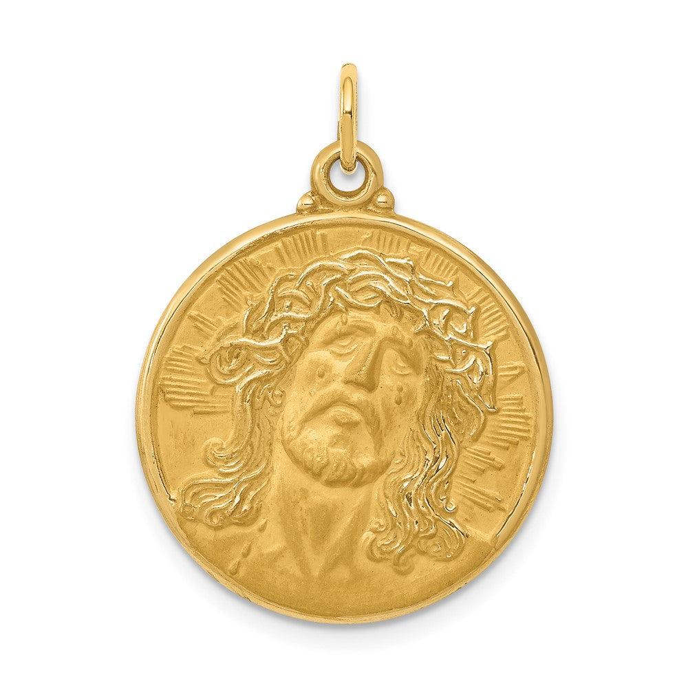 14k Yellow Gold Jesus Medal Engravable Charm Pendant Jewelry Gifts (Length 1.09" Width 0.82")