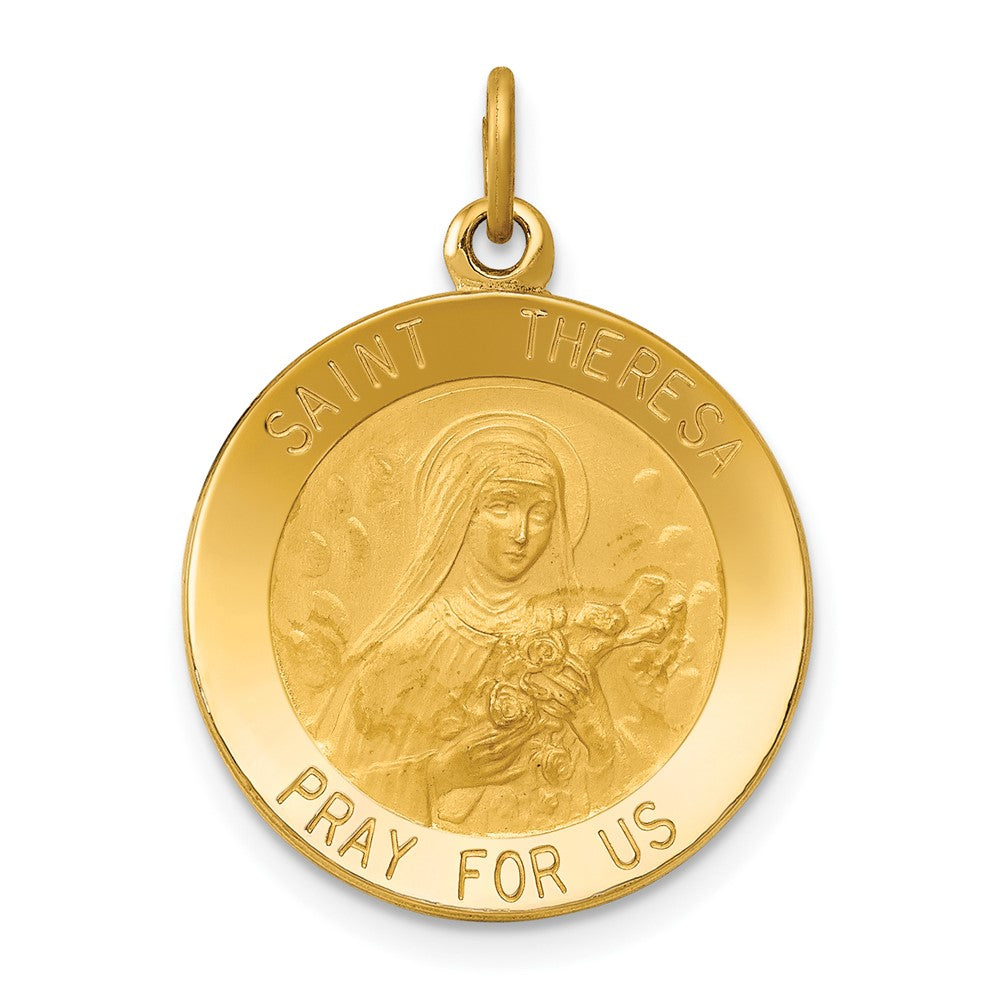 14k Yellow Gold Saint Theresa Medal Engravable Charm Pendant Jewelry Gifts (Length 1.01" Width 0.74")