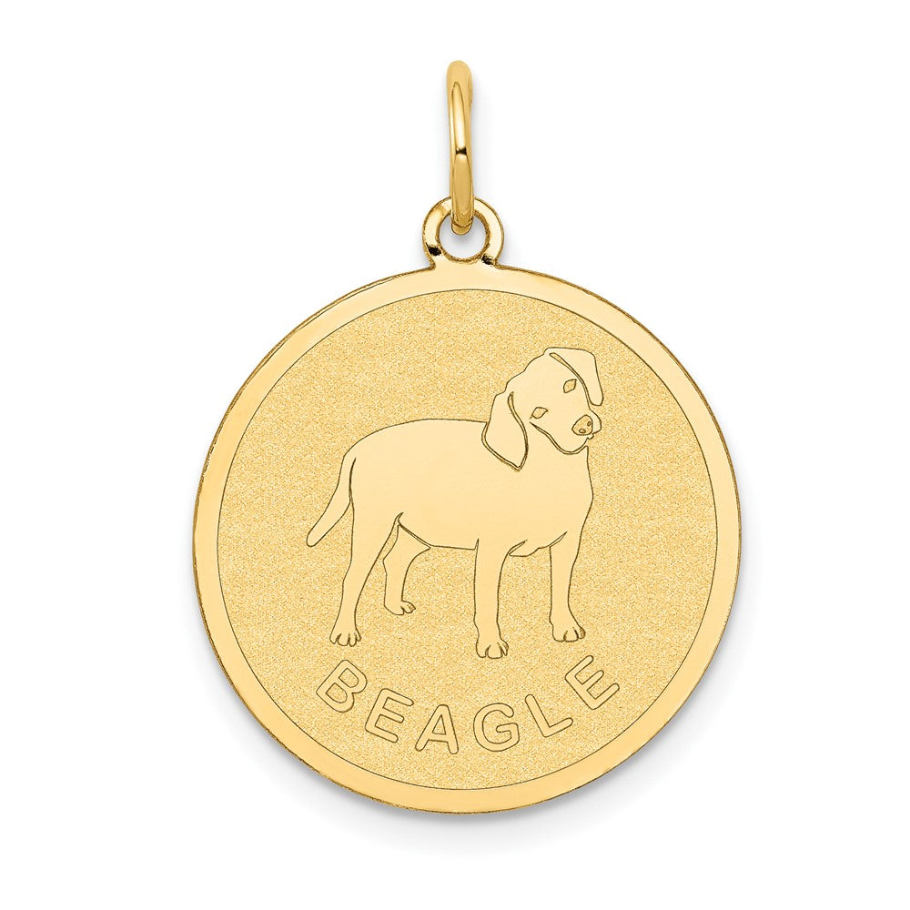 14k Yellow Gold Beagle Disc Engravable Charm Pendant Jewelry Gifts (Length 1.01" Width 0.78")